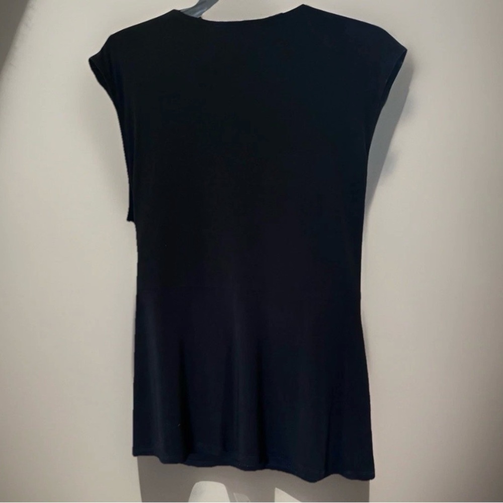 CHAUS New York Black Sleeveless Wrap Blouse with Gold Zipper Shoulder Accents - Picture 4 of 9
